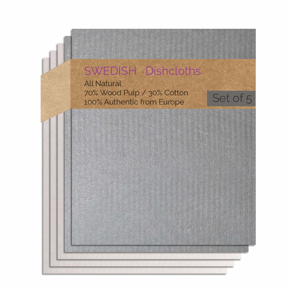 Swedish Dishcloths 5 Pack (2 Gray, 3 Natural) Combo GGNNN Each Paper Towel Repla