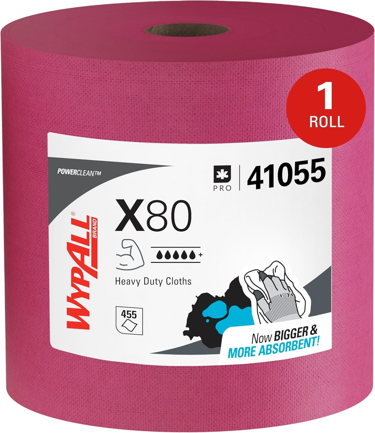 Heavy-Duty Cleaning Wipes,Extra Large,Long-Lasting,Red (1 roll,455 sheets total)