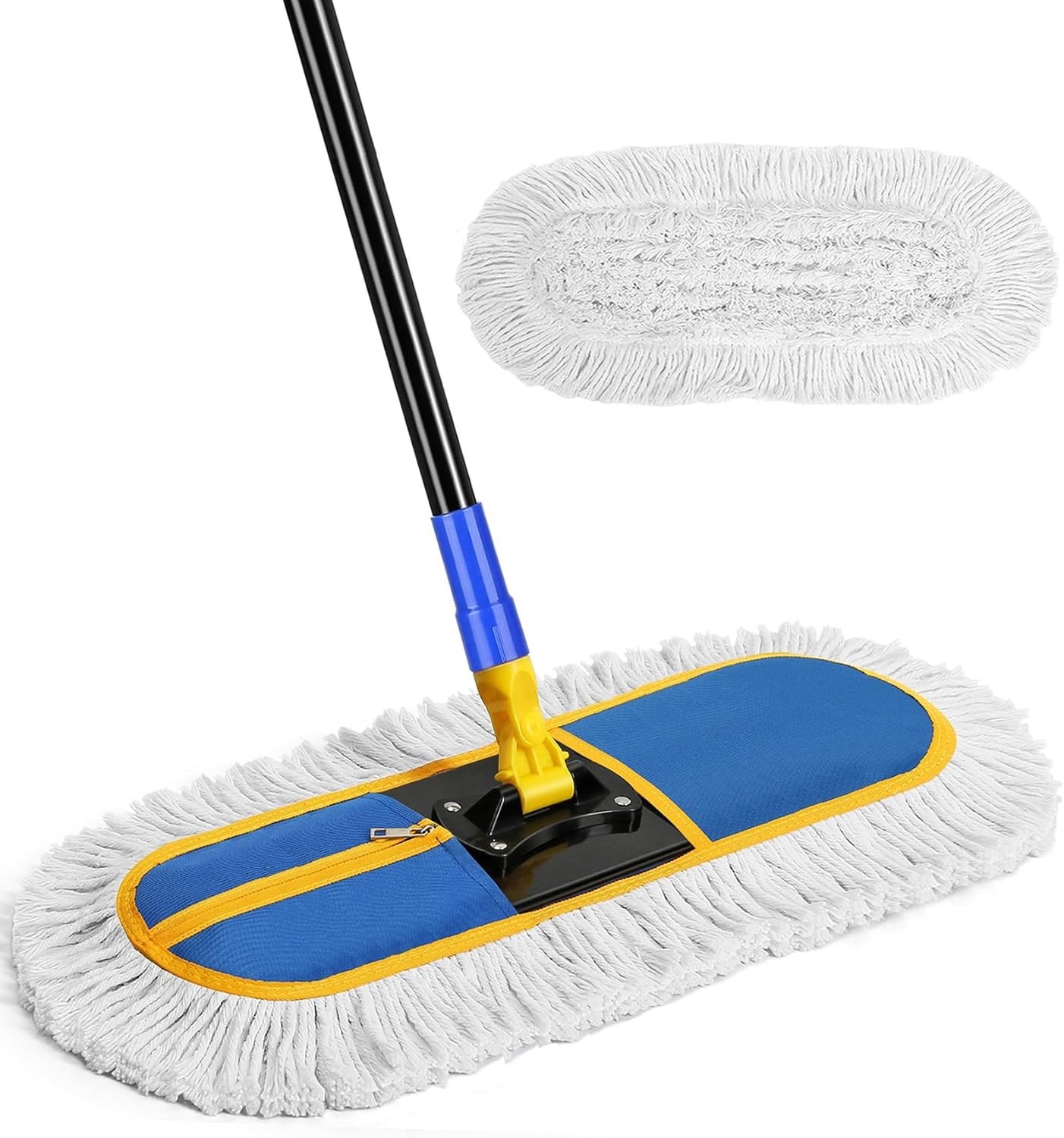 Industrial Dust Mop with Washable Pads for Floor Cleaning, 16 Inch, Blue