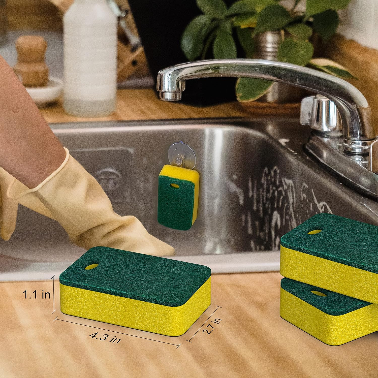 Kitchen Sponges 12 Pack, Heavy Duty Dual-Sided Scrub Sponges, Yellow/Green |