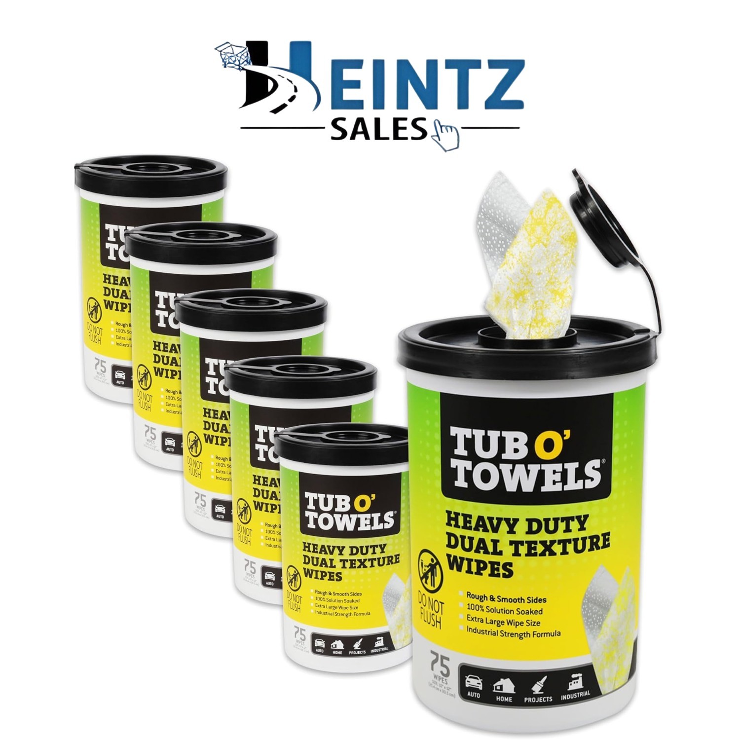 Tub O Towels TW75 6-PACK Heavy Duty Dual Texture cleaning Wipes – 75 ct