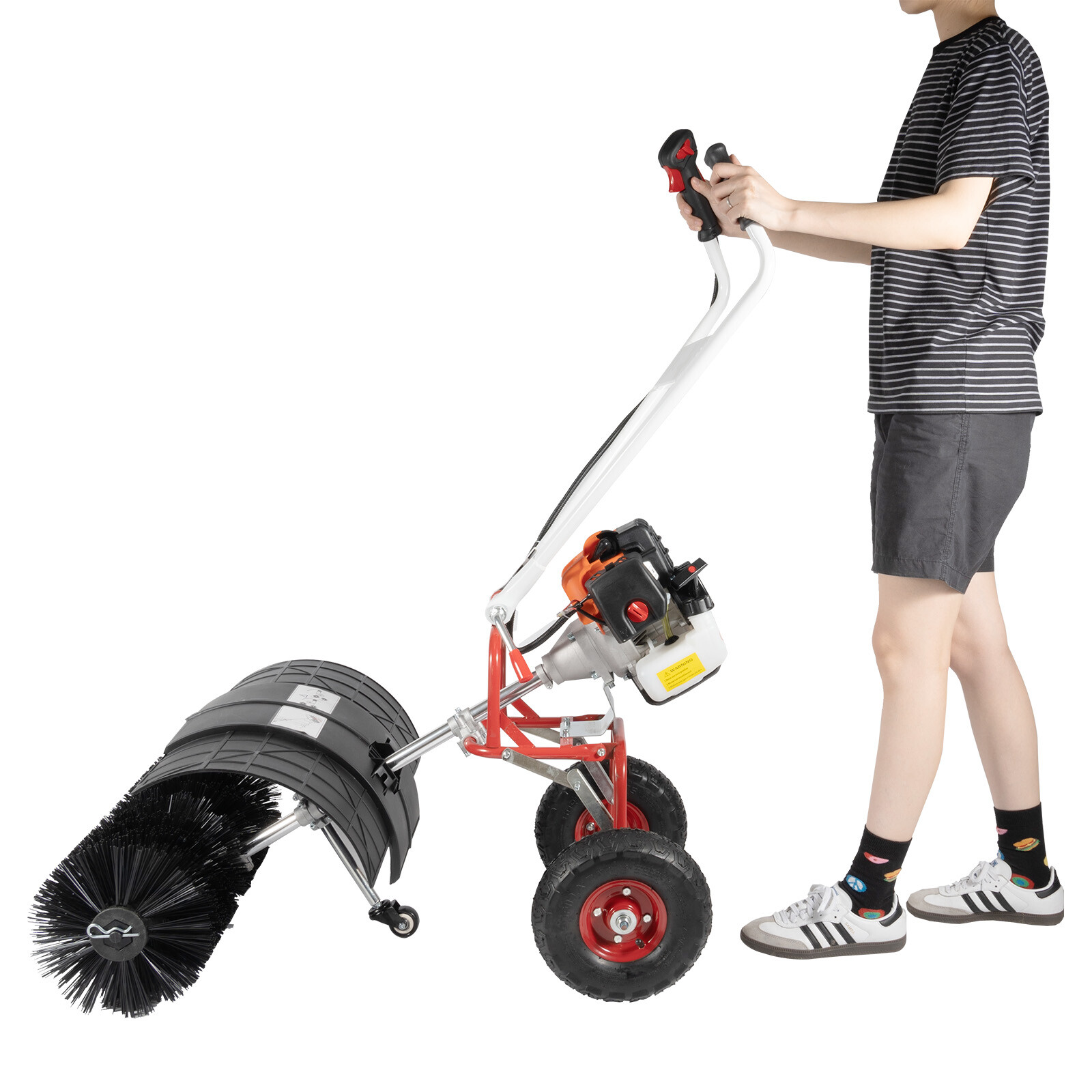 52cc Gas Walk Behind Power Broom for Snow & Driveway Cleaning