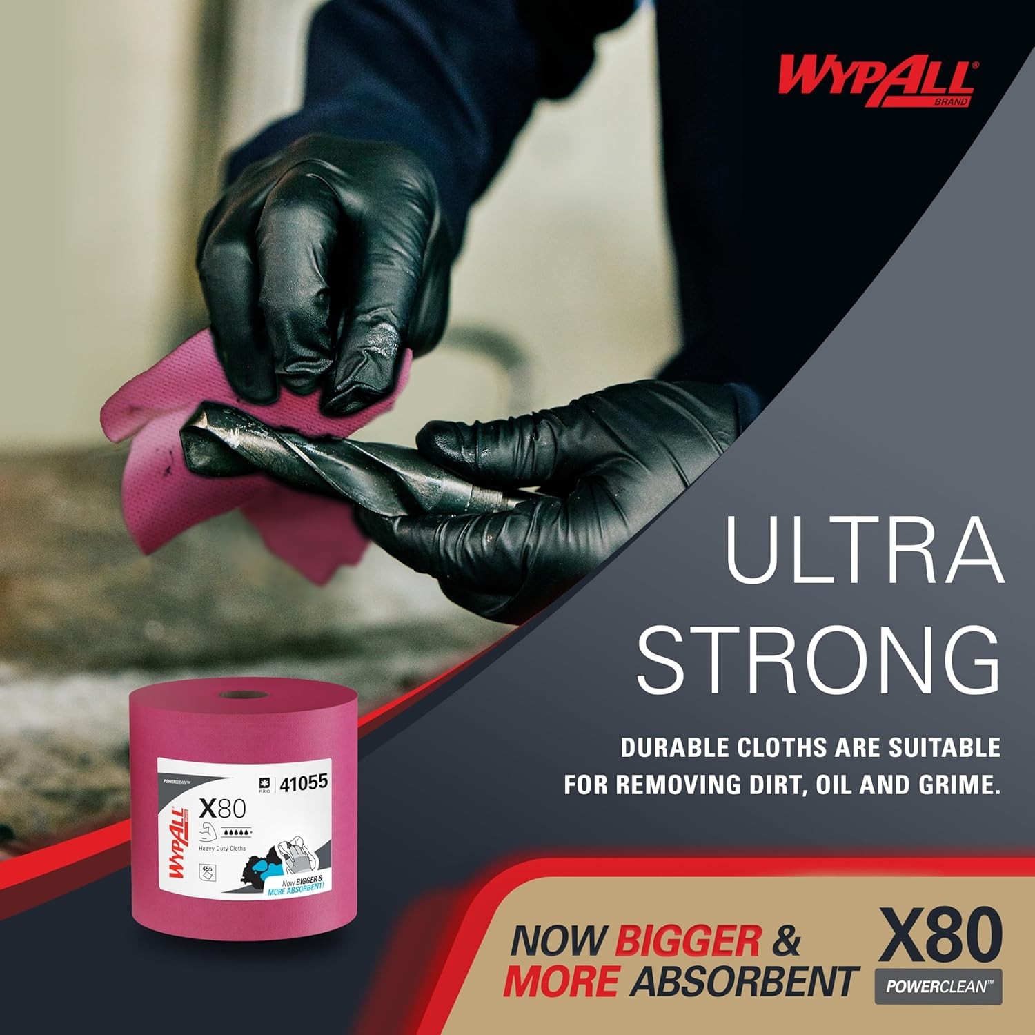 Heavy-Duty Cleaning Wipes,Extra Large,Long-Lasting,Red (1 roll,455 sheets total)