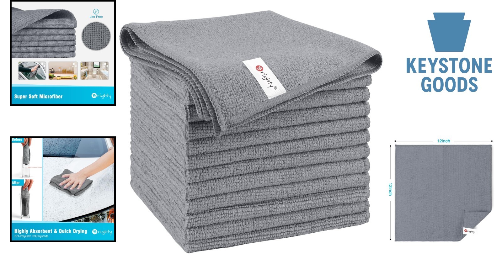 12 Pack Microfiber Cleaning Cloths – Lint-Free, UltraAbsorbent Reusable Towel…