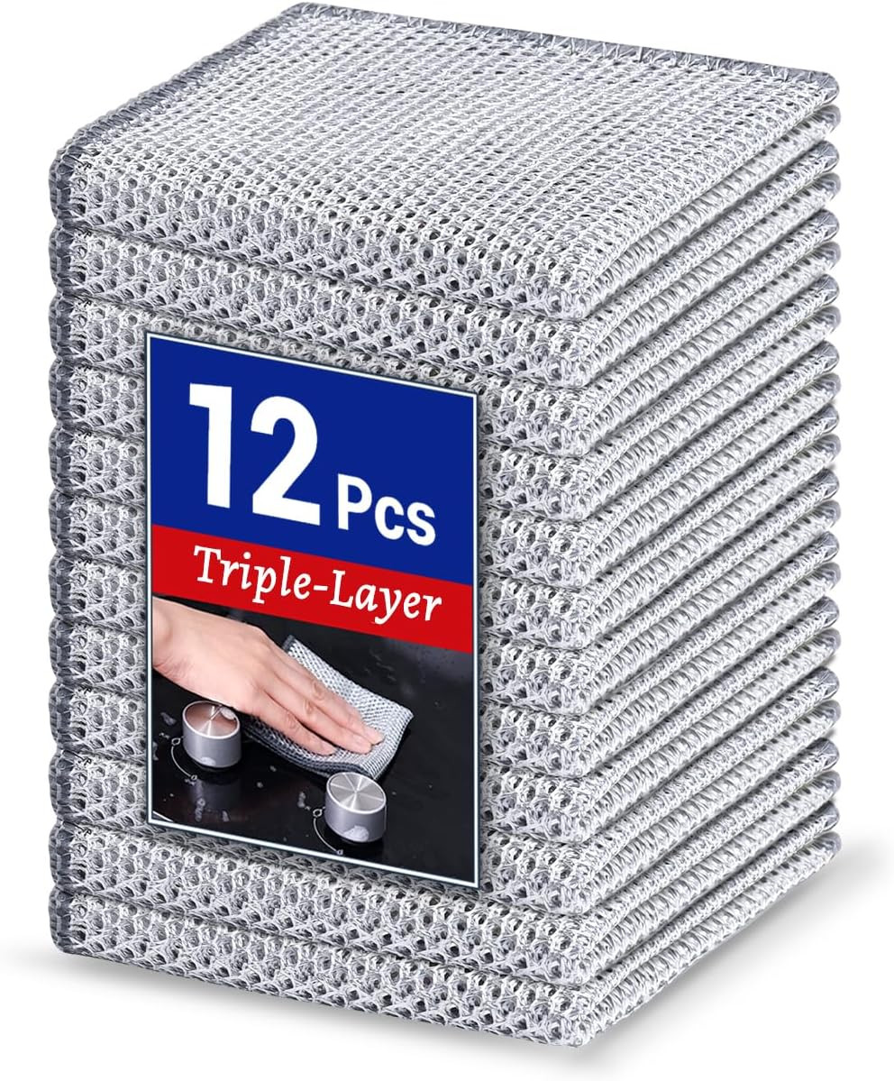 12 PCS 3-Layer Non-Scratch Multipurpose Steel Wire Dishcloths – Reusable Quick-D