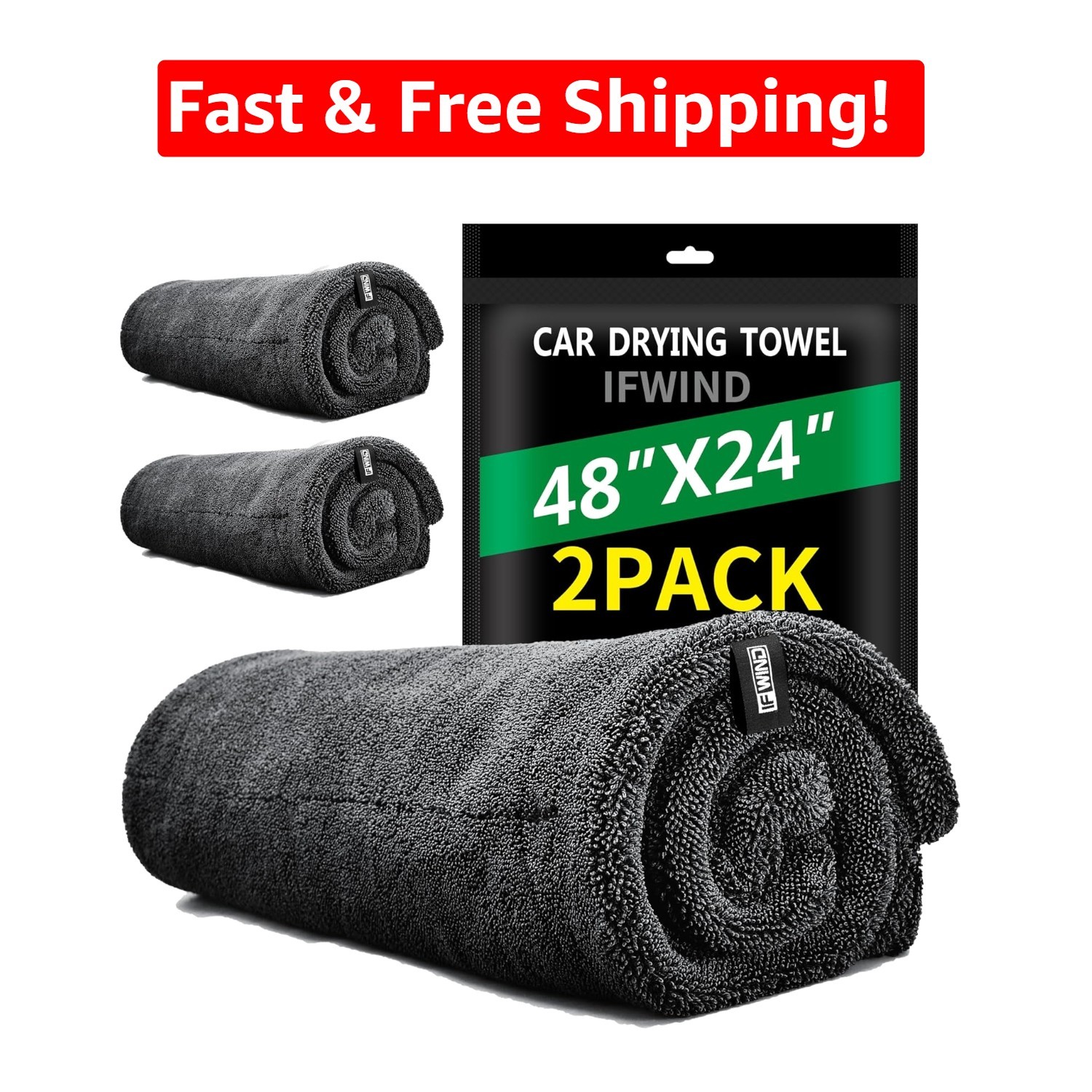 Extra Large Microfiber Car Drying Towels (48”x24”) – 2 Pack for Ultimate Care