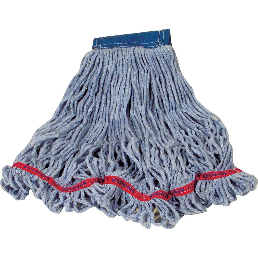 Large Blue Janitorial Mop 4 Ply Cotton Synthetic Blend For Home Cleaning