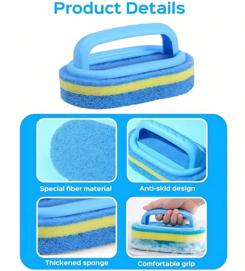 1 pc Multipurpose Sponge Brush With Handle for Kitchen & Bathroom Cleaning