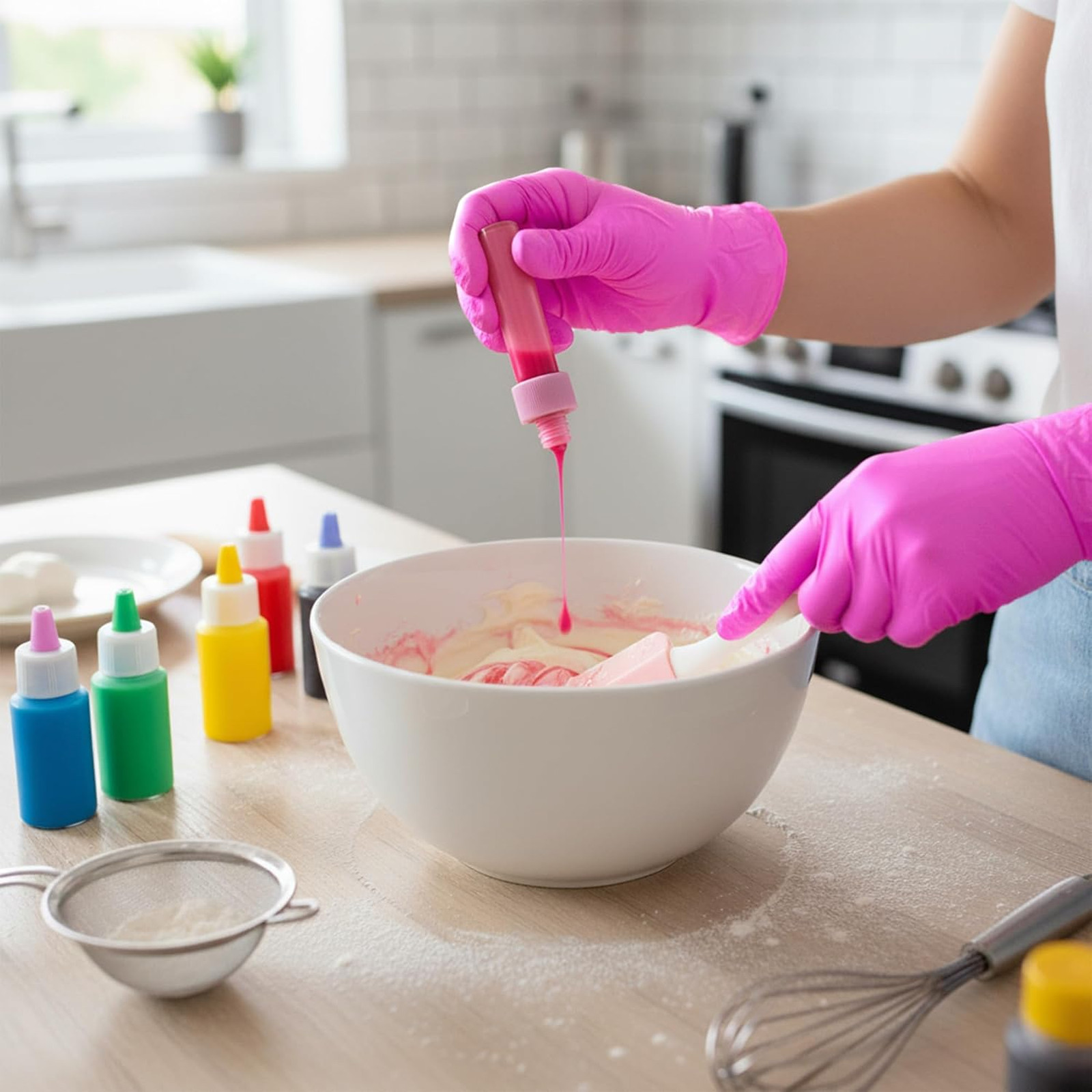 Powder-Free Nitrile Gloves 3 Mil Disposable Latex-Free Food Safe Pink Fuchsia