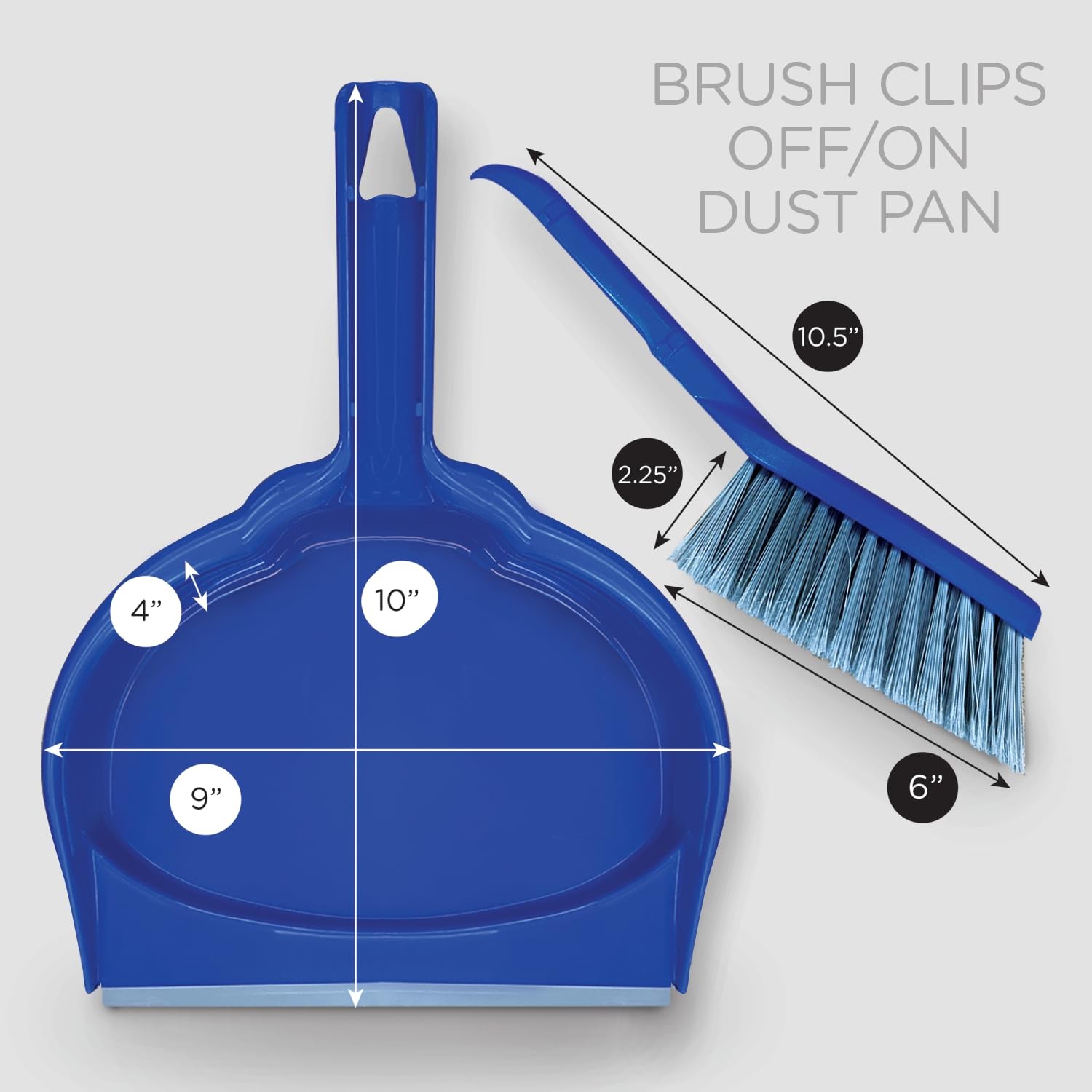 LOLA Clip On Dust Pan & Brush Set, w/Easy Dust, Dirt & Debris Catching Rubber…