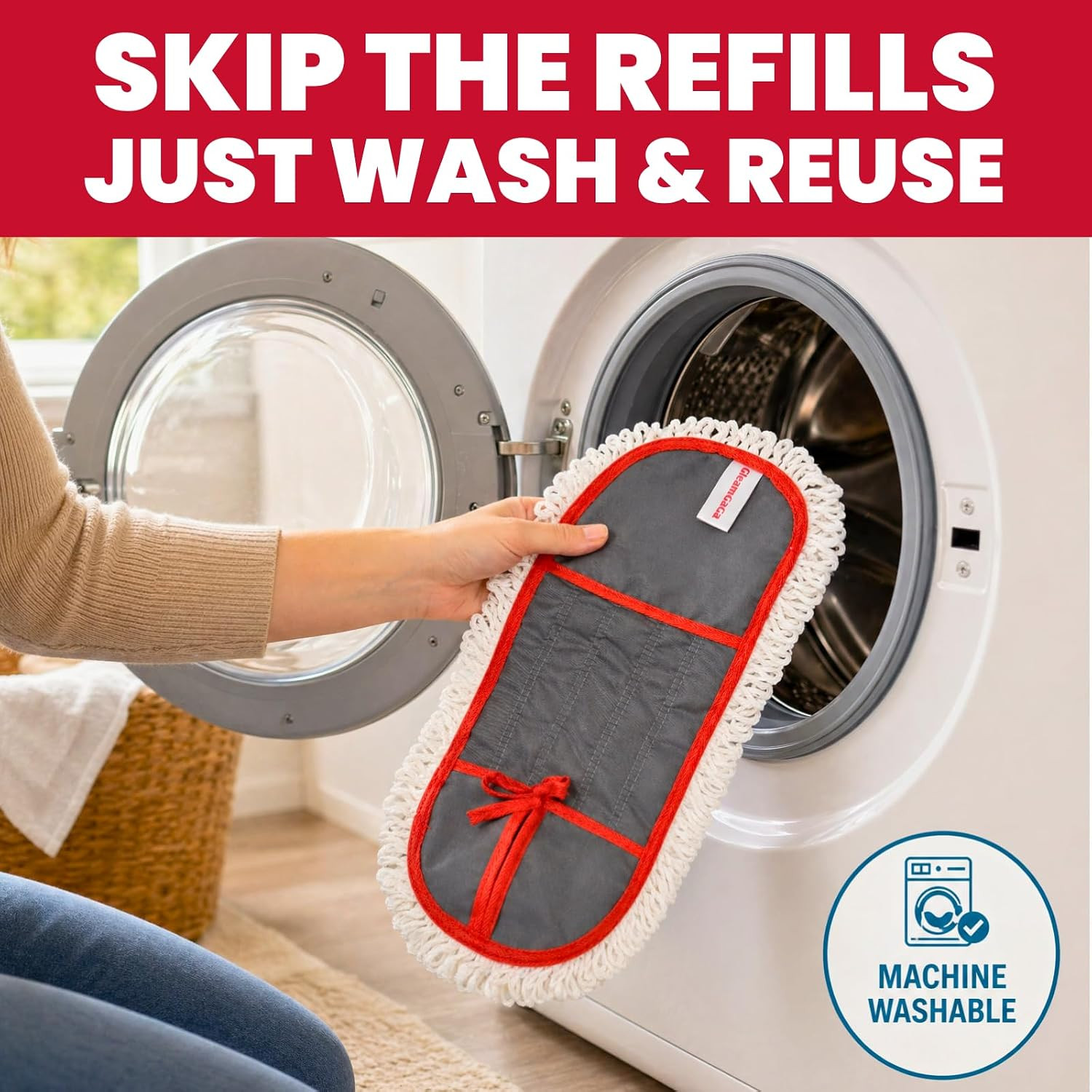 Dust Mop for Floor Cleaning with 3 Washable Pads, 14.4” × 5.1” Flat Mop Head, 62