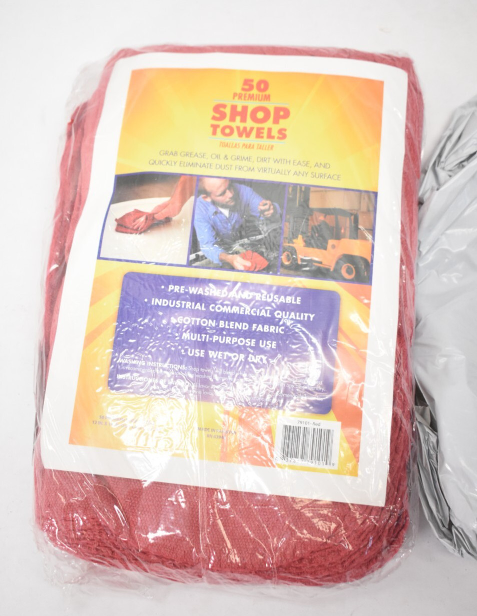 Simpli-Magic Shop Towels 50 Pack Premium Red 14″ x 12″ Cotton Reusable Set