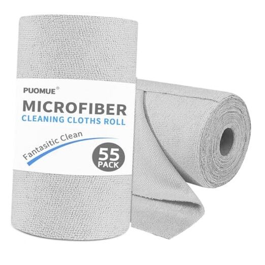 55 Pack Microfiber Cleaning Cloth Roll, Tear Away Reusable 9”X11”-55PK Grey