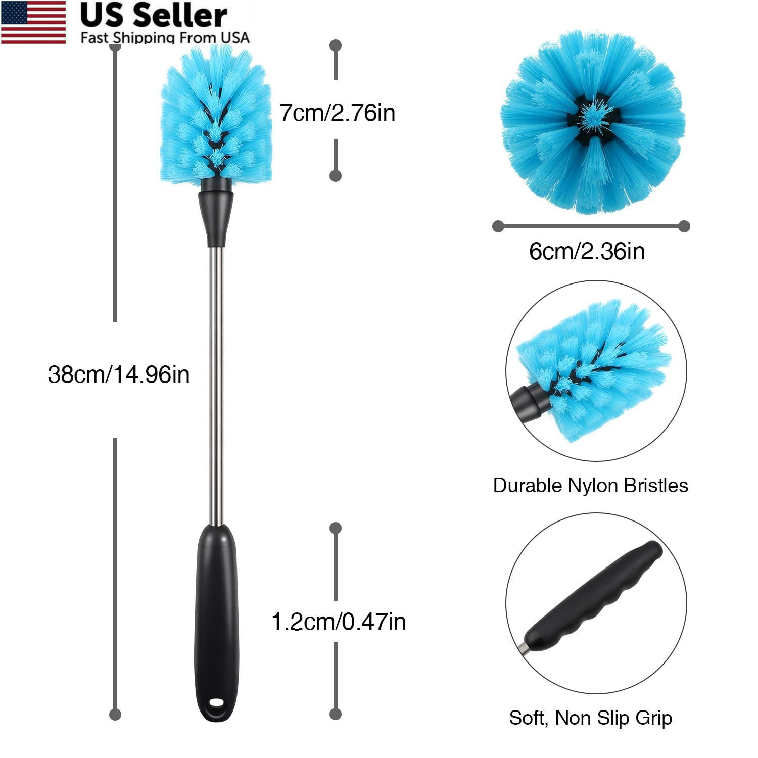 Bottle Brush,15-inch Long, Brush Cleaner, Scrubber, Blue