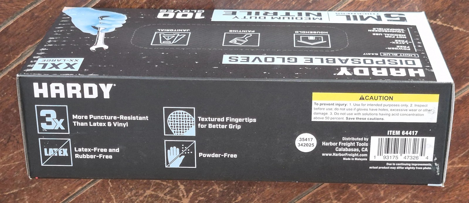 Hardy 100pc Medium Duty XXL Nitrile Light Blue Disposable Gloves -Powder Free-