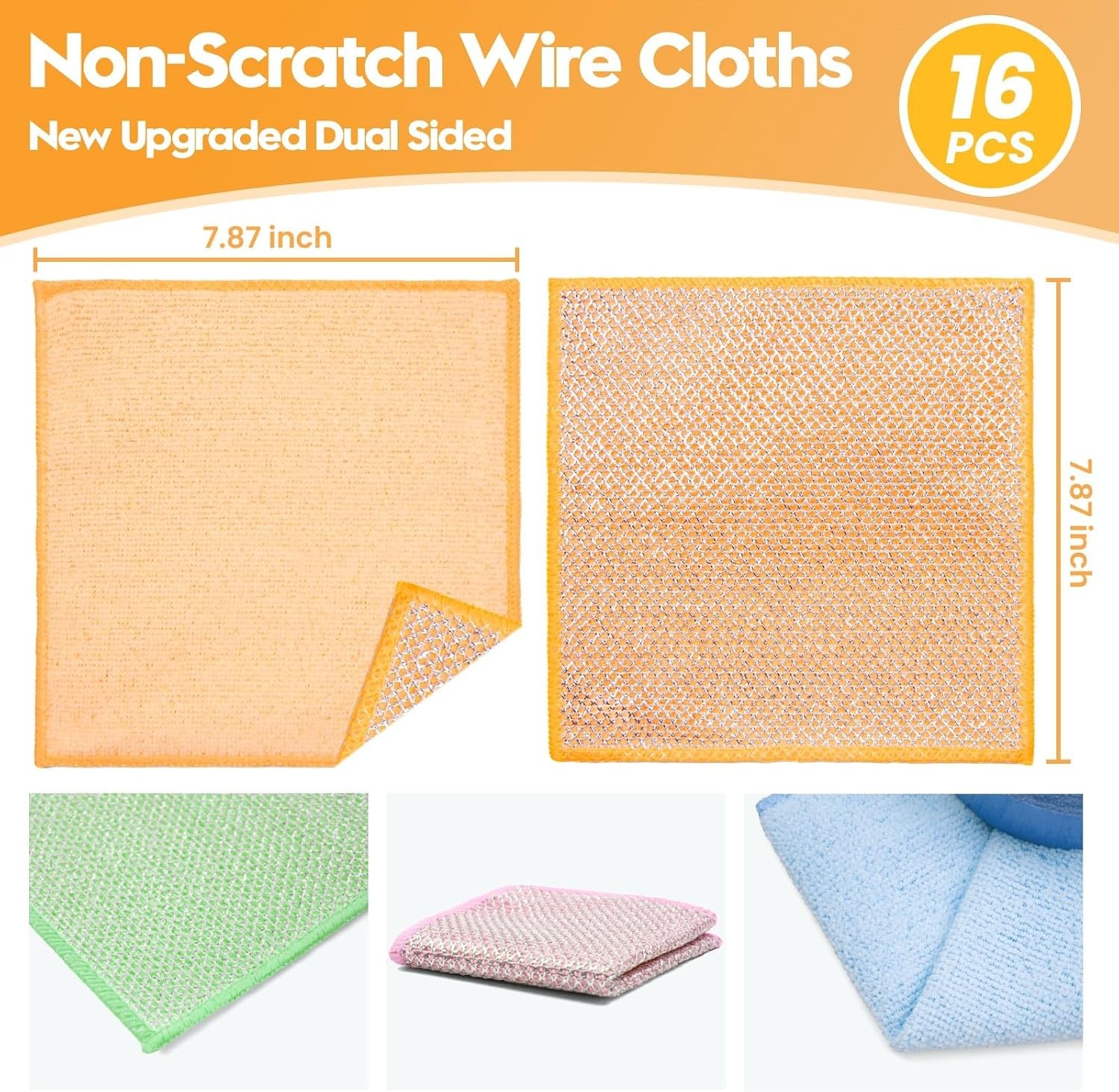 16 Pcs Multipurpose Wire Dishwashing Rags, Upgraded Dual-Sided Non Scratch Wire