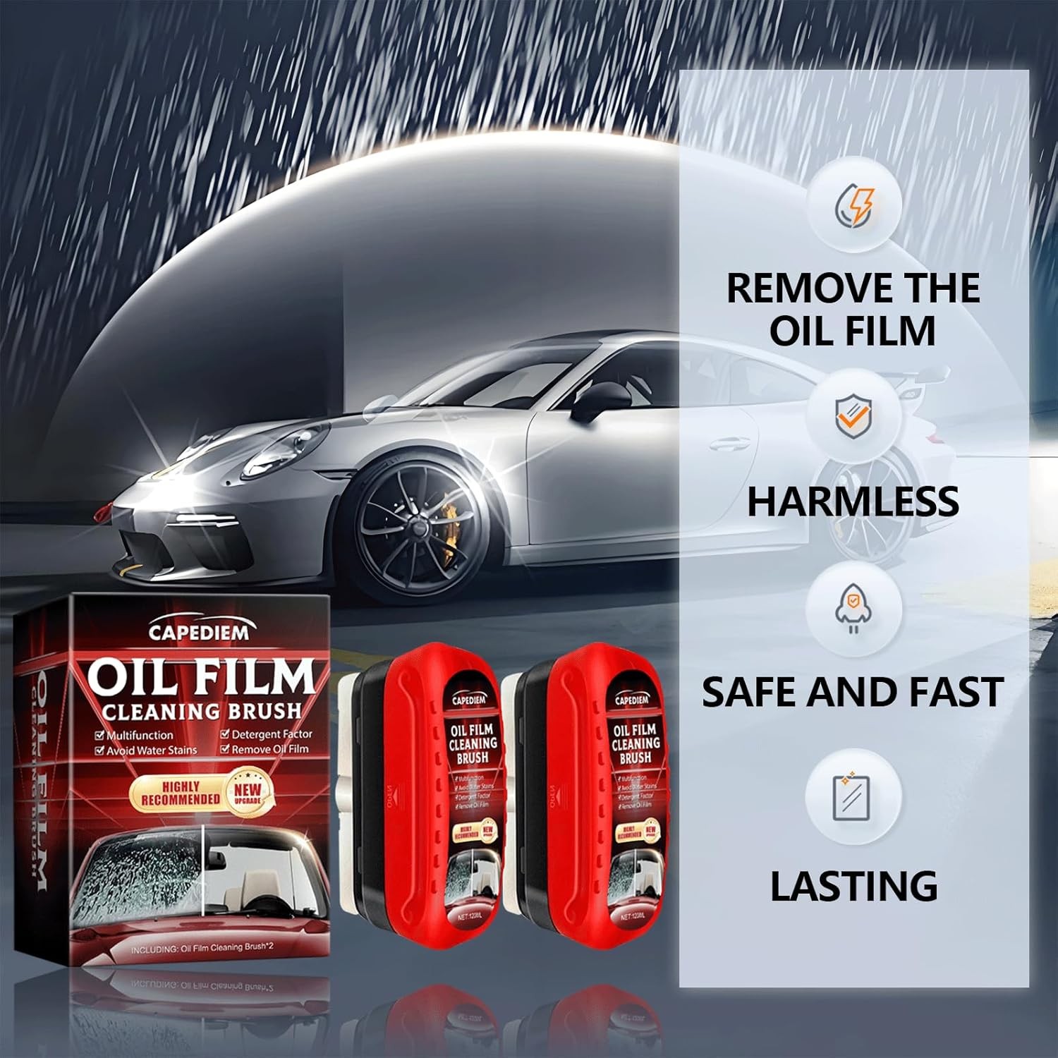 Fululuer Automotive Oil Film Cleaning Brush for Car Windows, Clear Vision Glass