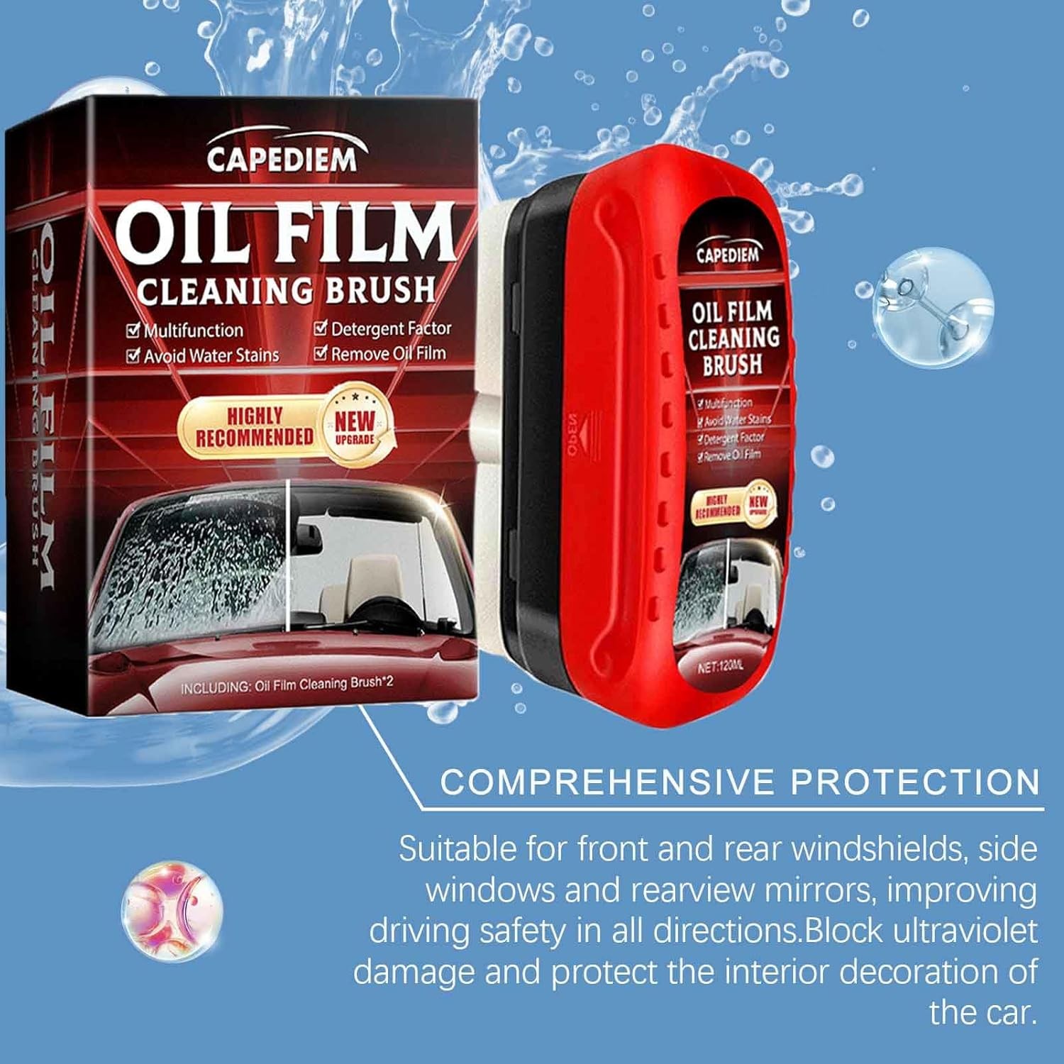 Fululuer Automotive Oil Film Cleaning Brush for Car Windows, Clear Vision Glass