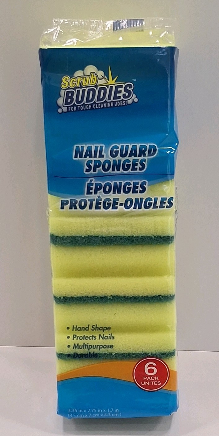 Scrub Buddies Nail Guard Sponges Protects Nails, 6-Pack Yellow/Green 185260