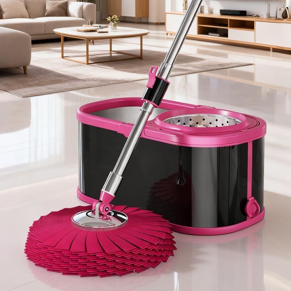 360 Spin Mop Bucket Set Stainless Steel Wringer 2/4/6 Heads Refill