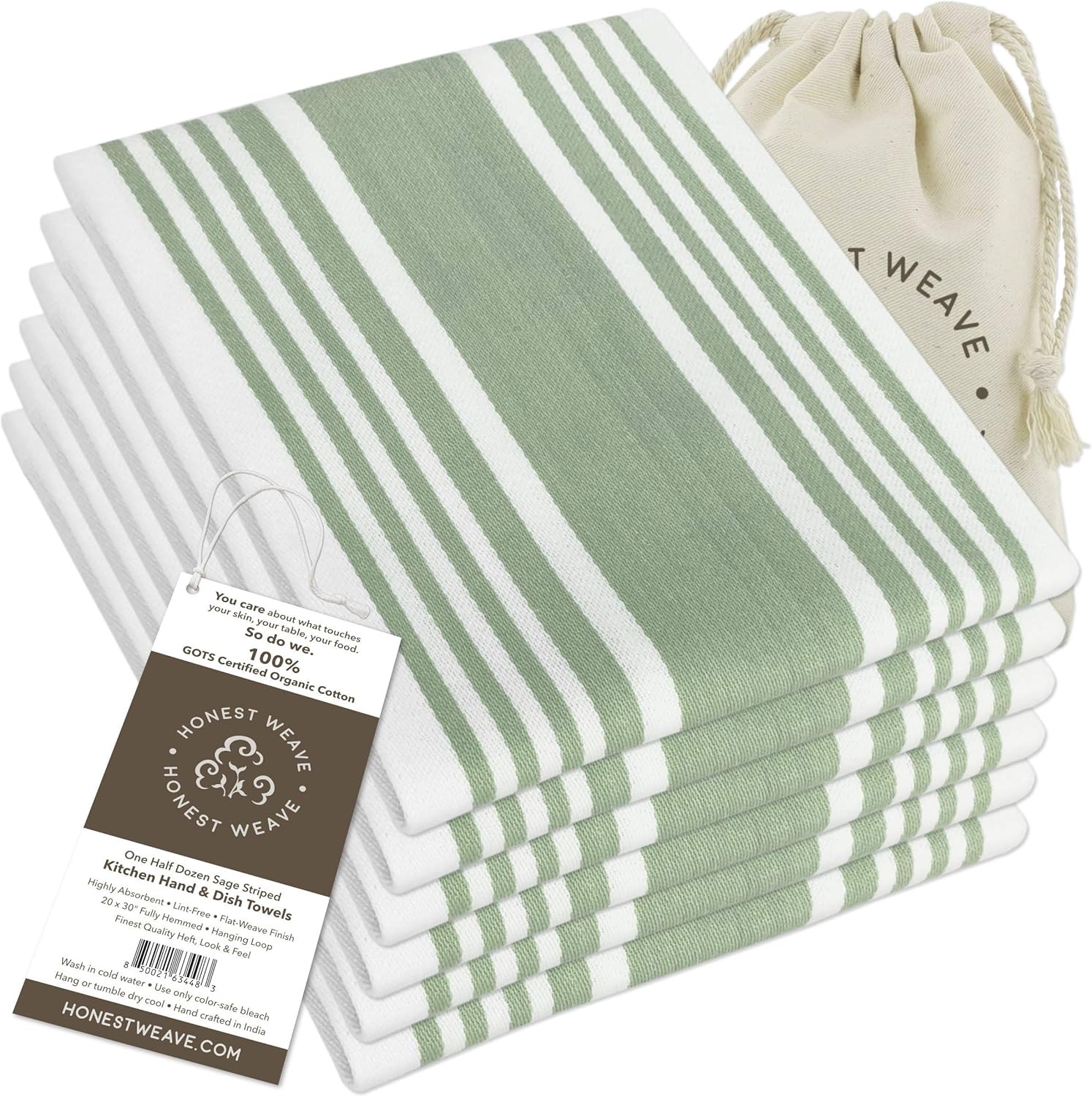 GOTS Certified Organic Cotton Kitchen Hand and Dish Towel Sets – Oversized 20×30
