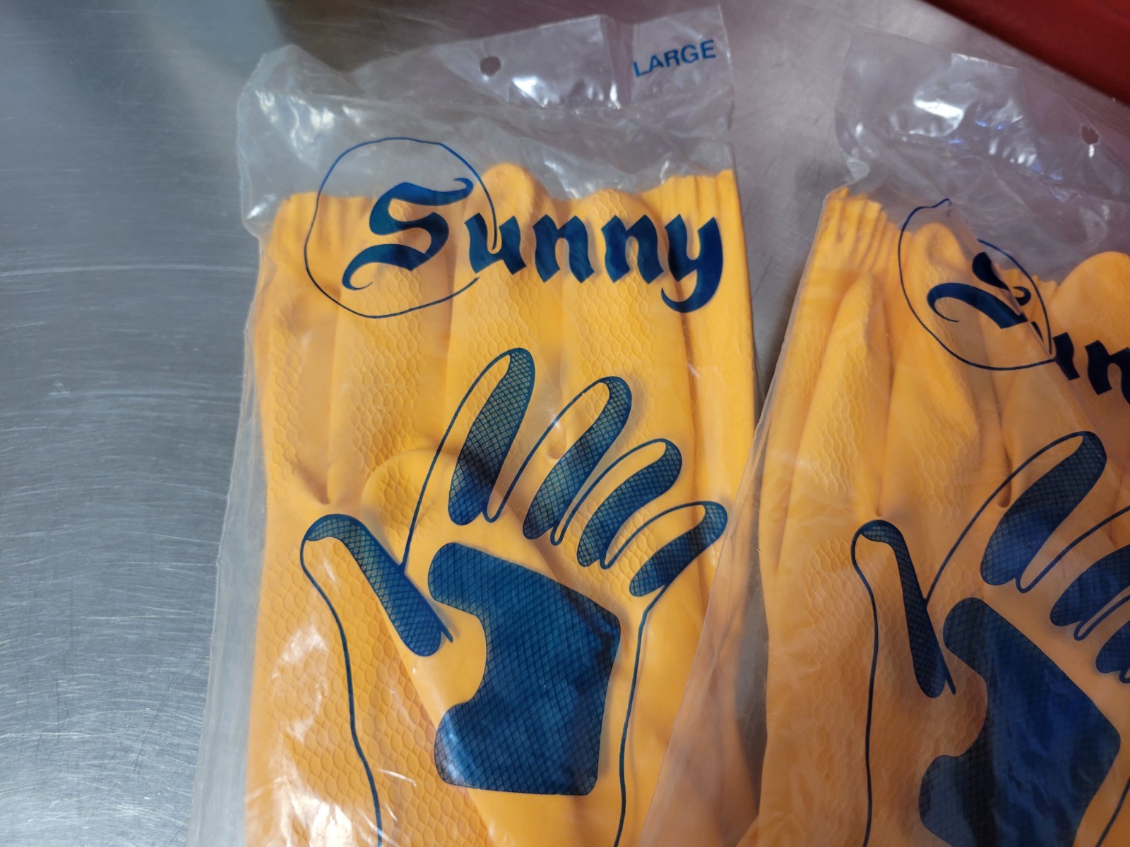 Vtg ~ SUNNY ~ Rubber Gloves ~ NOS Yellow Longer Cuff ~ Large ~ Dishwash Cleaning