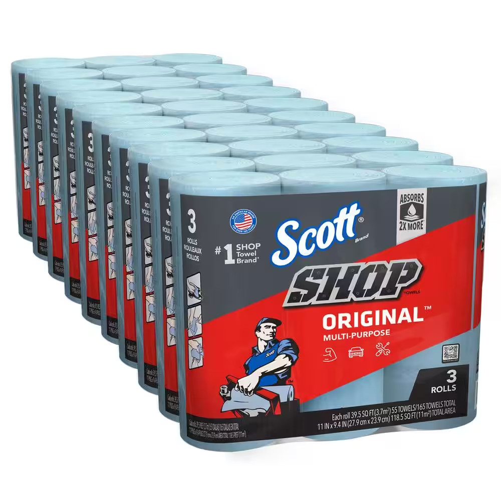 Blue Shop Towel Cleaning Wipes 3-Pack, 9 Rolls Bundle for Tough Cleaning