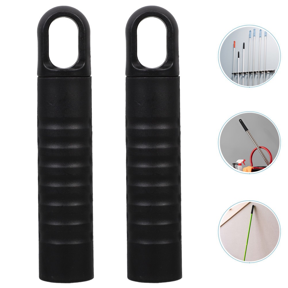 2Pcs Black Broom Replacement Grips with Antislip Design for Easy Cleaning