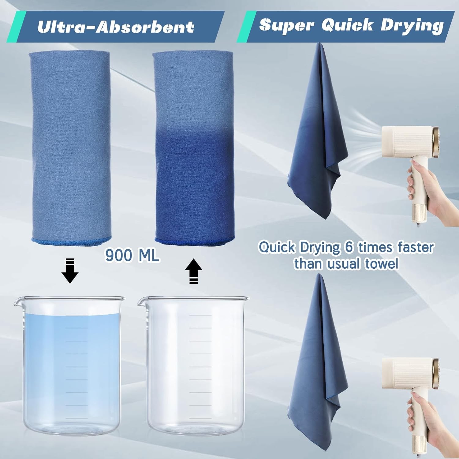6 Pack Quick Dry Microfiber Towels with Carry Bag, Super Absorbent Soft