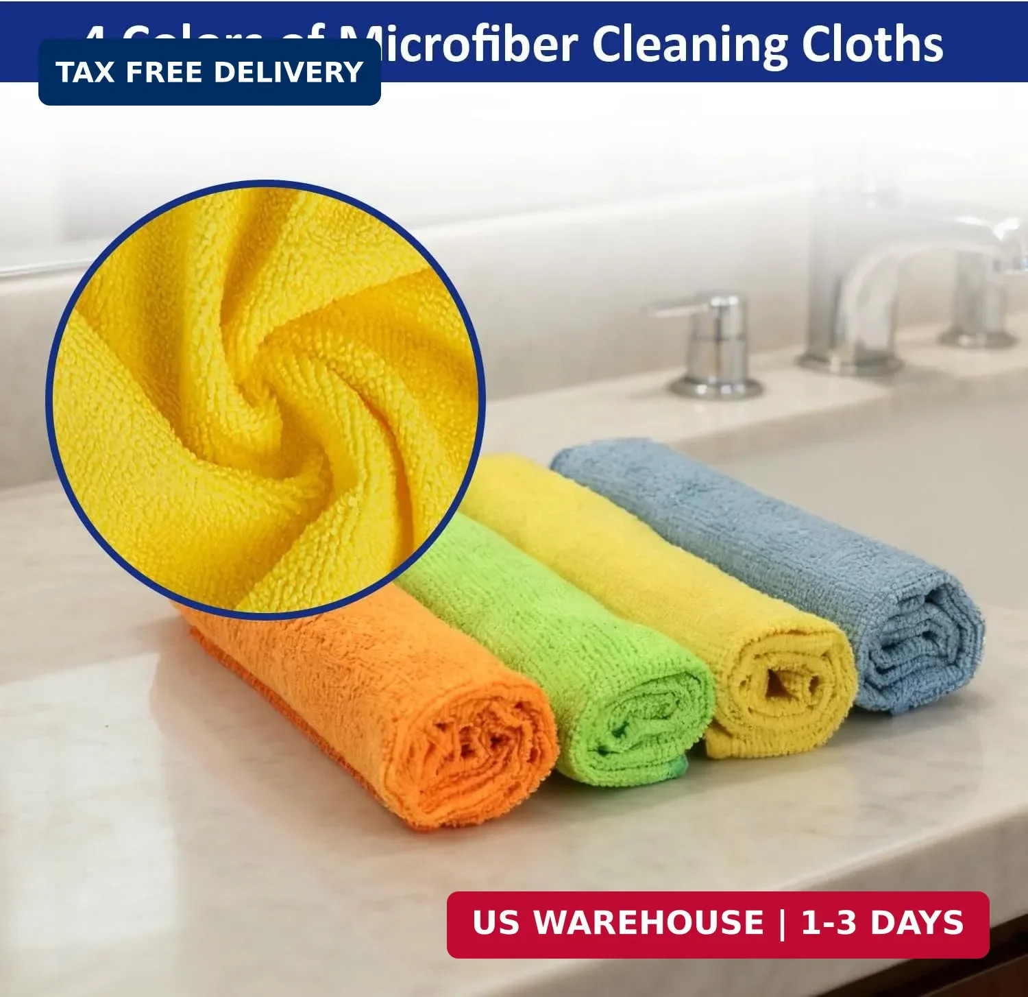 Microfiber Cleaning Cloths (12-Pack), 14″ x 14″, Ultra Absorbent, Lint-Free