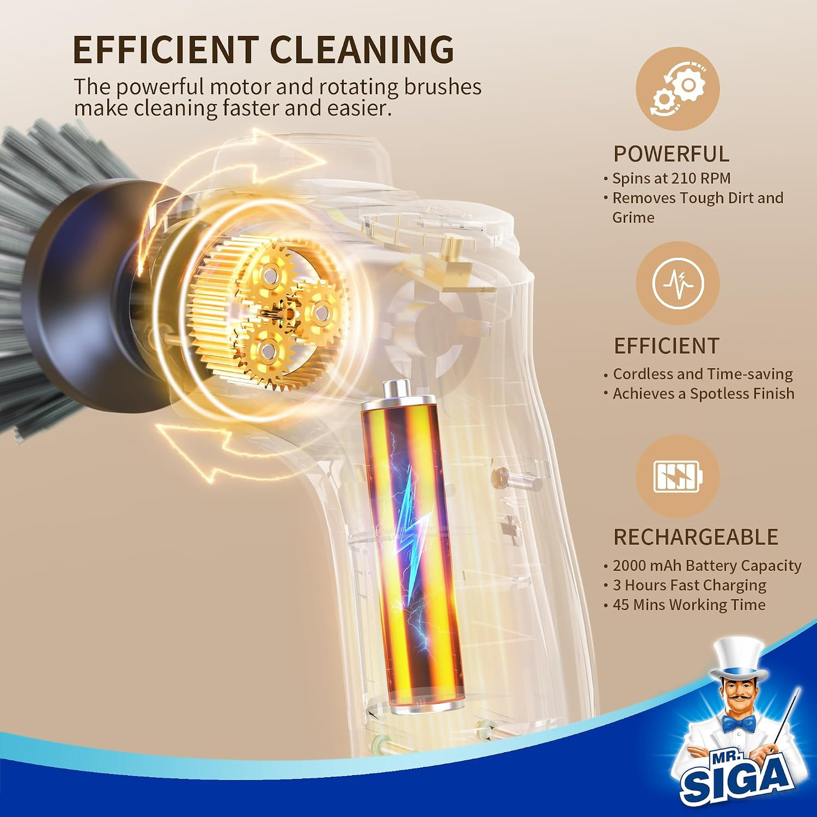 Electric Spin Scrubber Waterproof Cordless Cleaning Brush with 5 Replaceable
