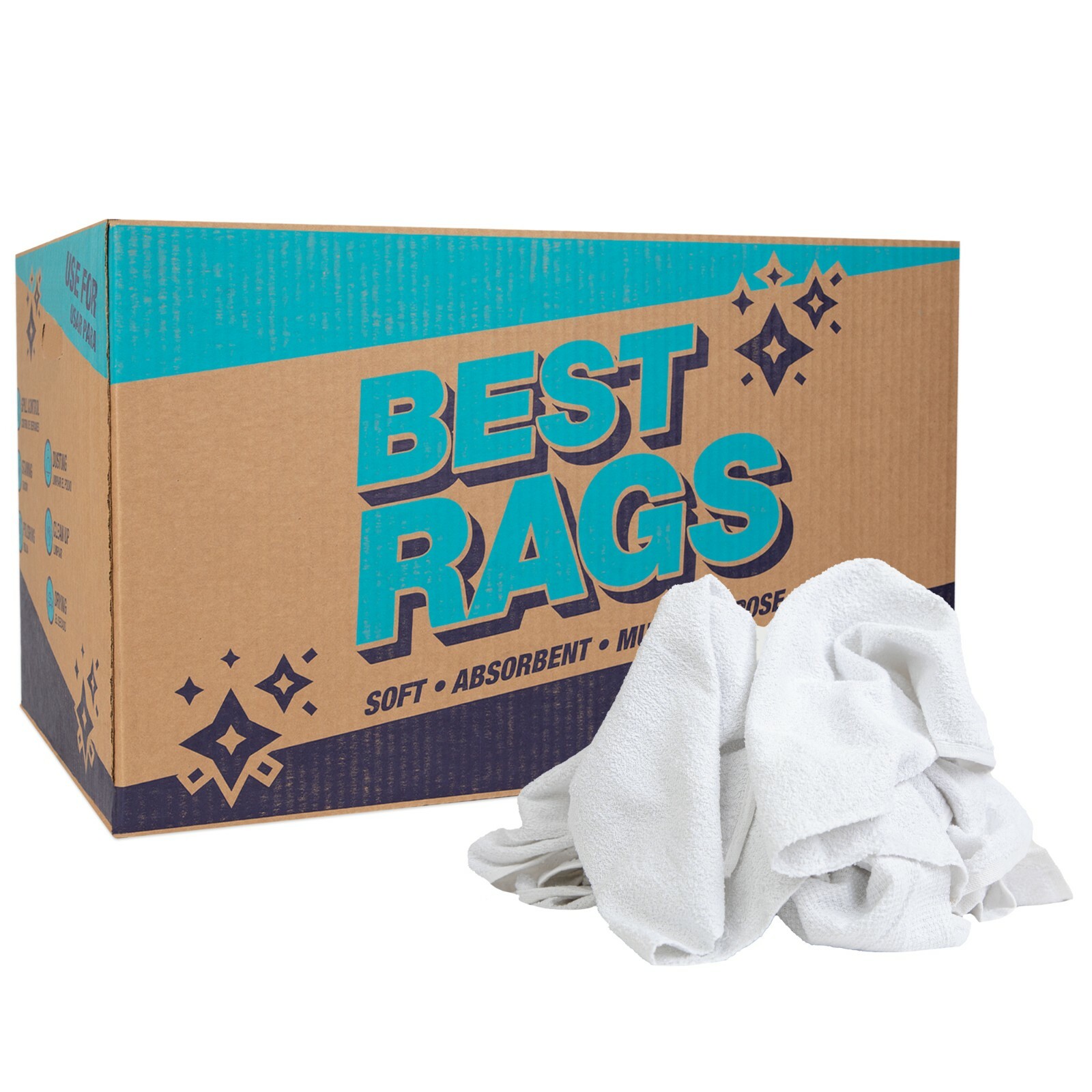 Terry Hand Towel Rags, Bulk Options, White Multipurpose Cleaning Cloth Wipers
