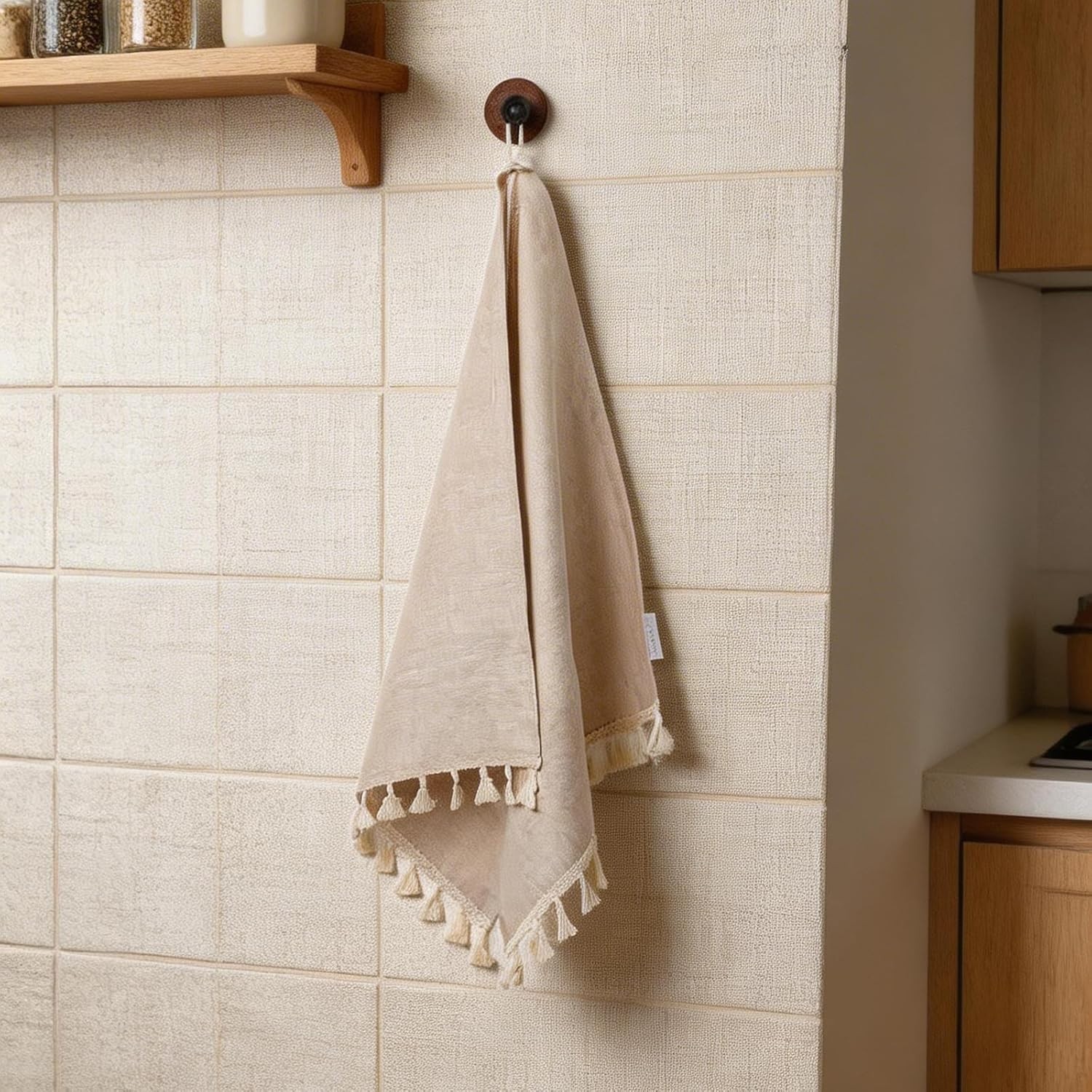 100% Linen Hand Towels 2 Pcs, 18×27 Inch Boho Decorative Kitchen Towels with