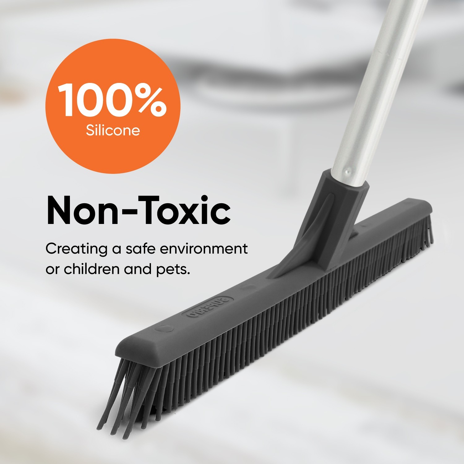 Slim Silicone Household Broom, Rubber Broom with 48″ 3-part Handle