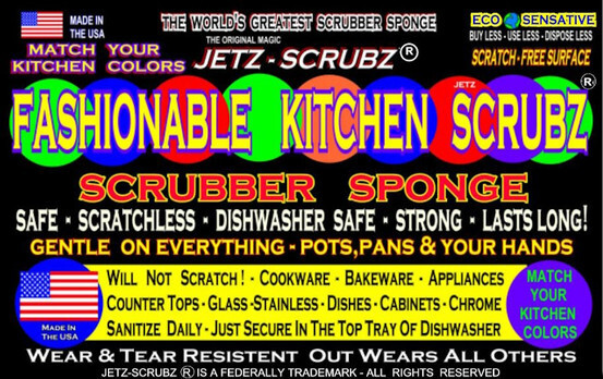 Jetz-Scrubz Kitchen Scrubber Sponges Fashion Colors Round VALUE PACK, Pack of 6