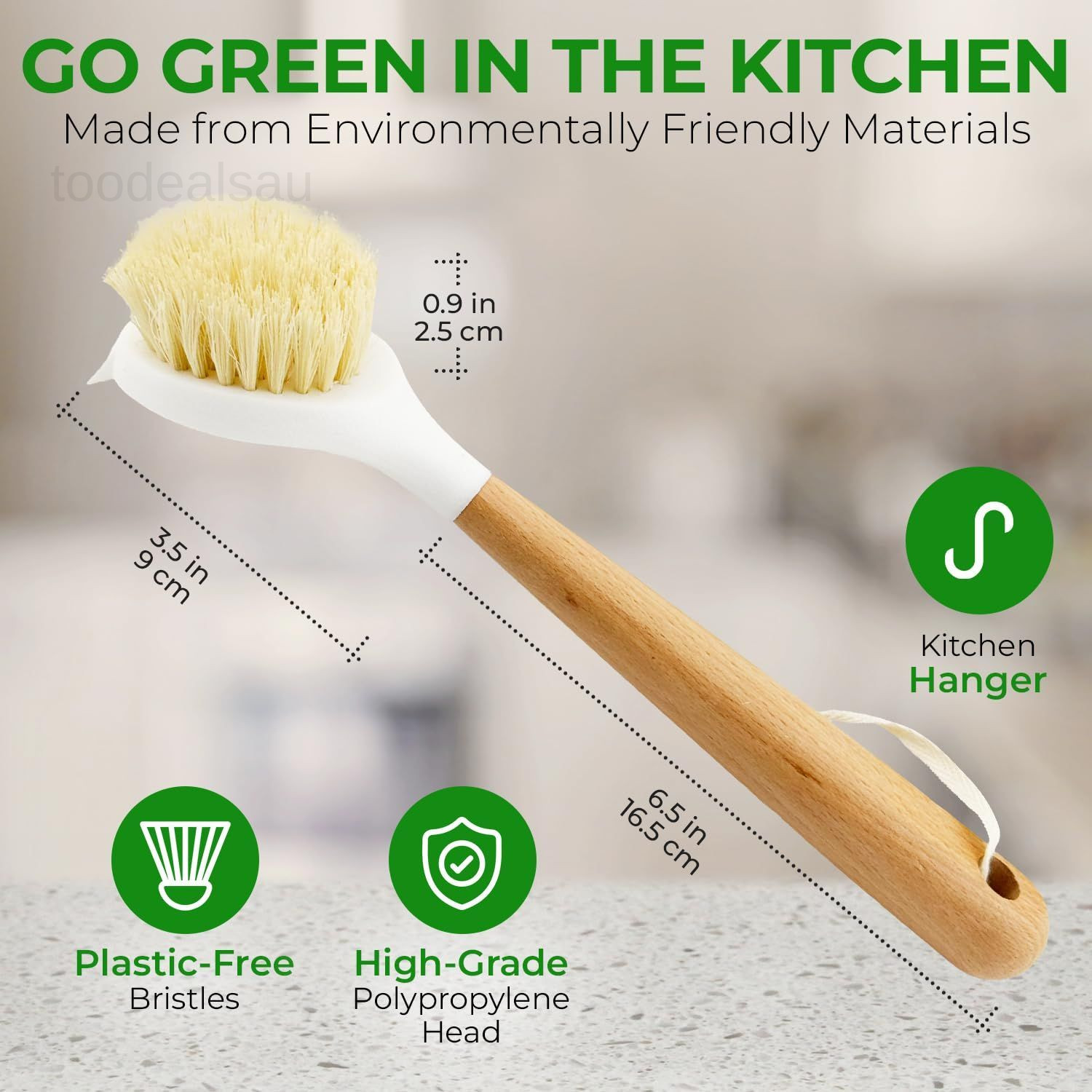 Wooden Dish Brush Set of 2 – with Handle Pack 2, White