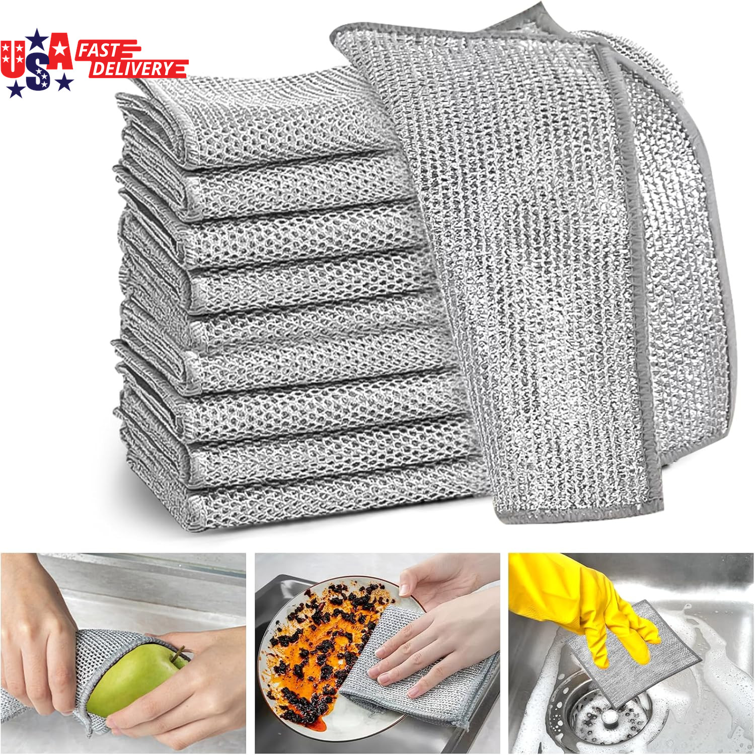 8 Pcs Multipurpose Wire Dishwashing Rags,New Upgrade Non Scratch Wire Dishcloth,