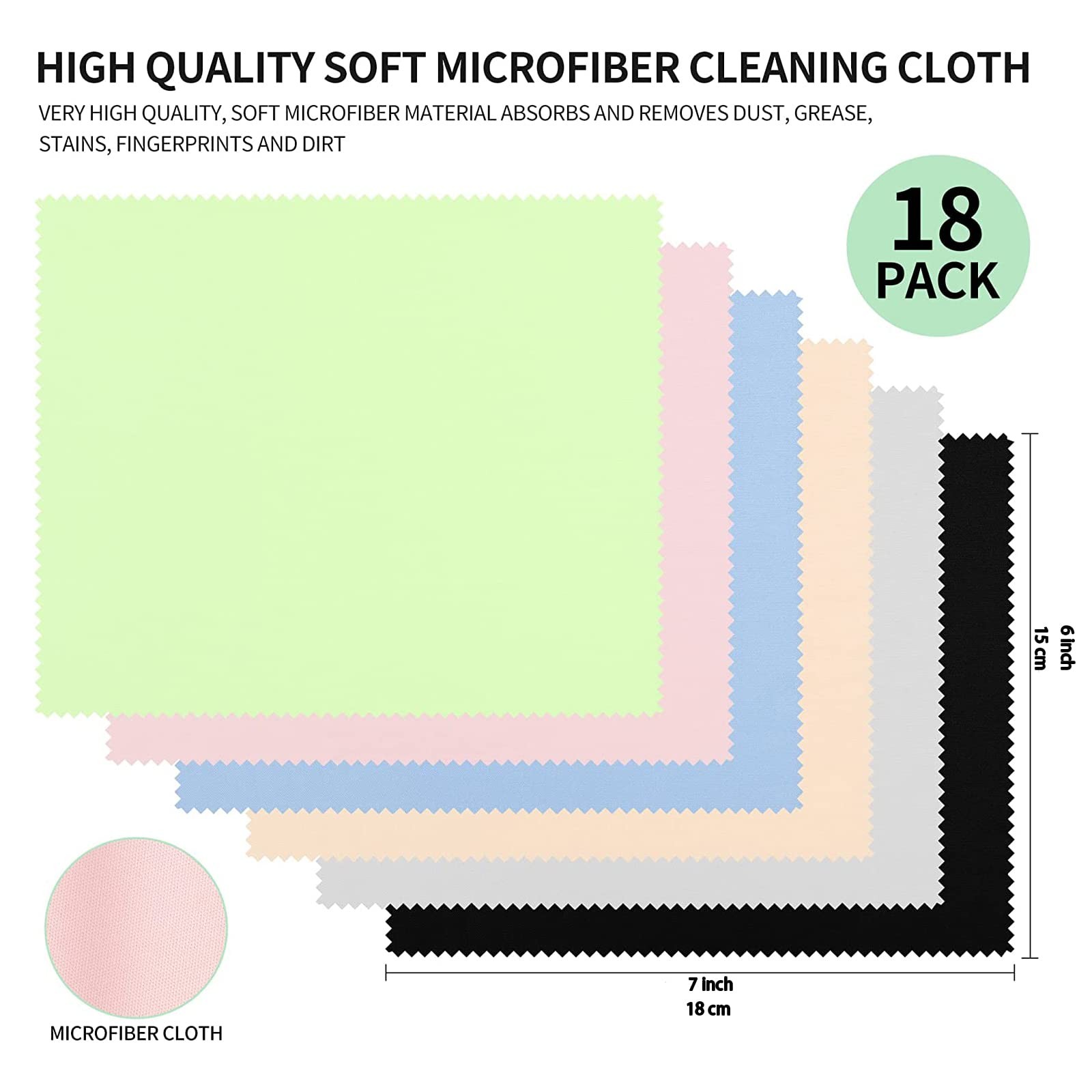 vonper 18 Pack Microfiber Cleaning Cloths (7 x 6 ) Multicolor Glasses Cleaning