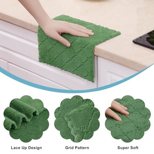 12 Pack Kitchen Dish Cloths (10×10 Inches), 10×10 Inches, Grass Green