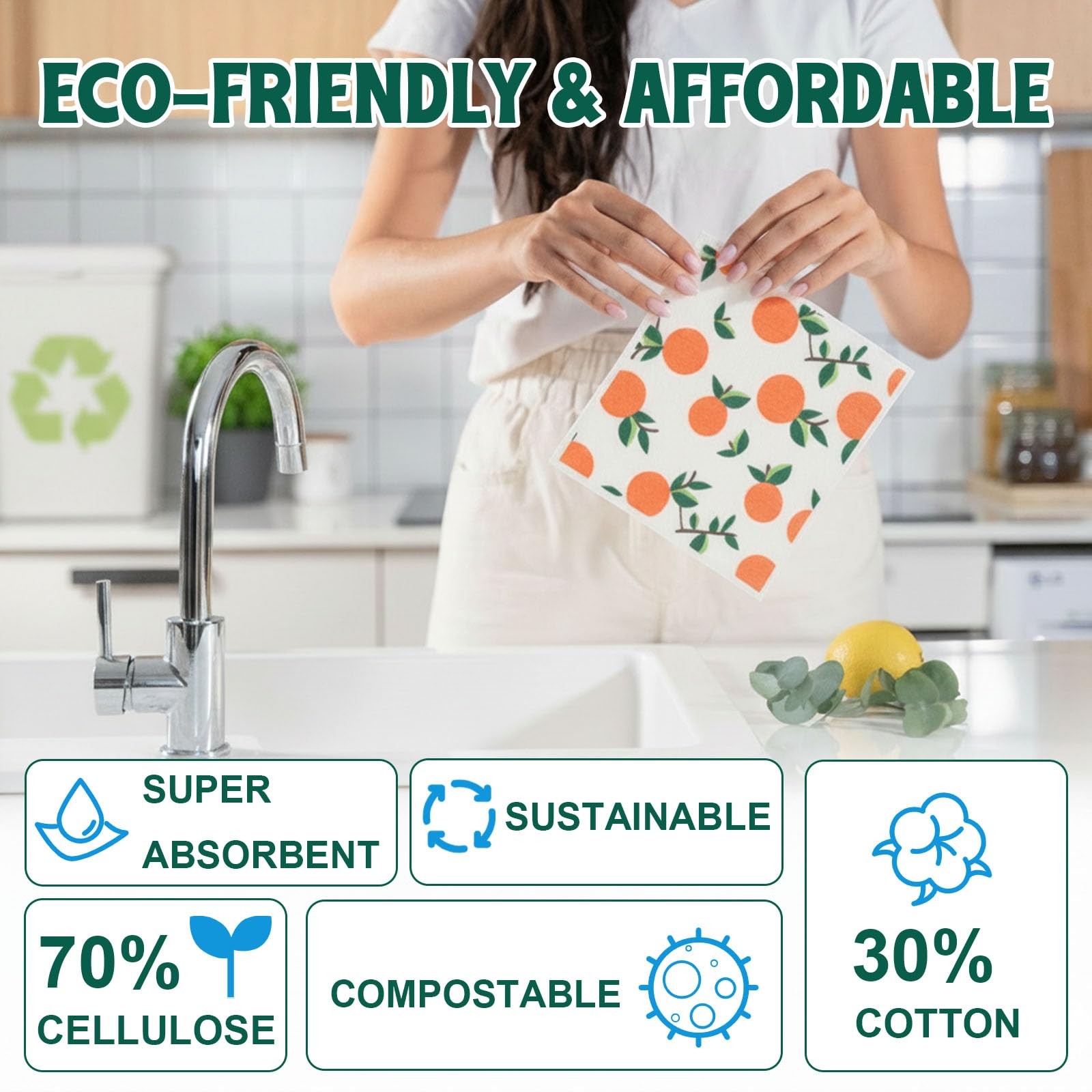 Swedish Dishcloths for Kitchen,6 Pack Swedish Dish Cloths, Reusable Paper Towels