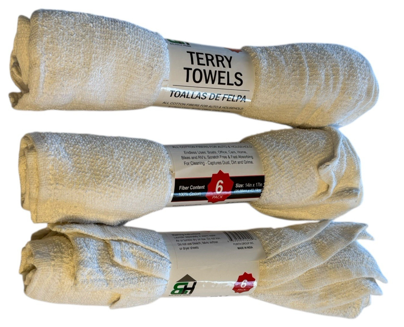 All Purpose Terry Towels, 100% Cotton, 14″ x 17″ – 18 pcs (3 x 6 Packs) White