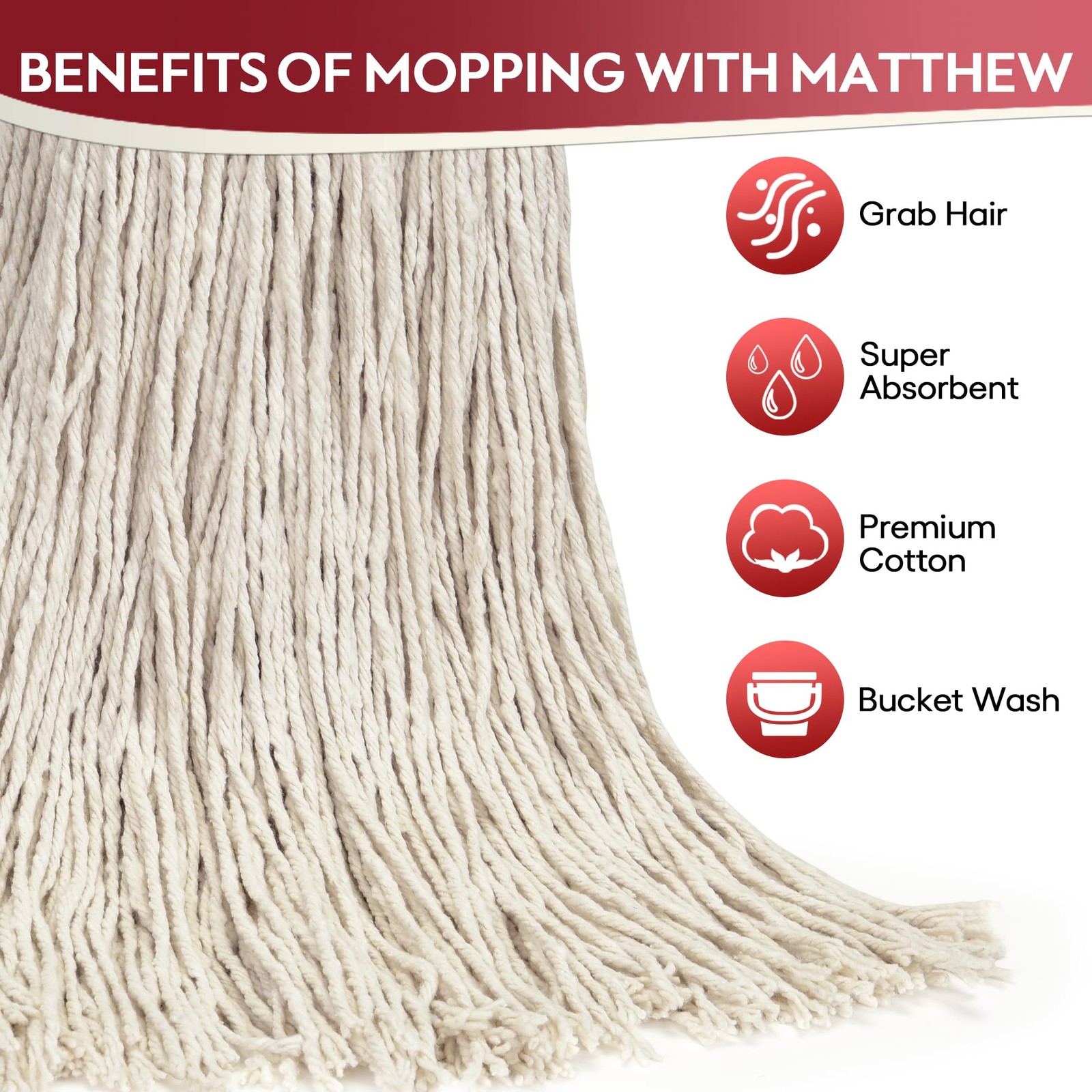 Matthew Cleaning 16oz 6Pack Cotton Floor Mop,Cotton Looped-Open String Heavy …