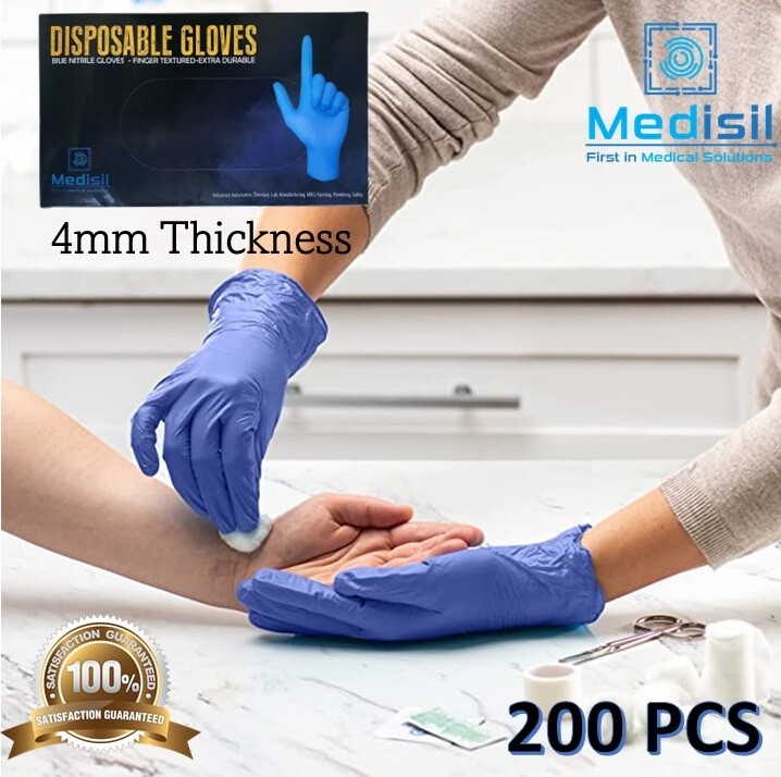 MediSil Disposable Nitrile Gloves 4mm Thickness Powder Free & Latex Free 200pack