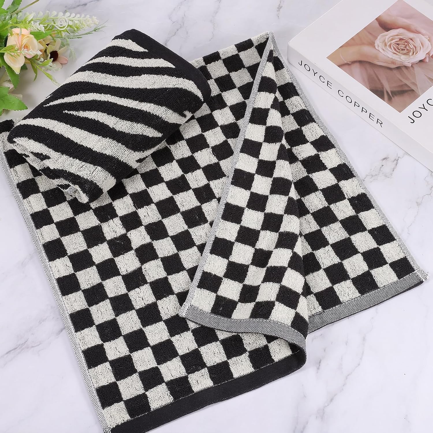 4 Pcs Bathroom Hand Towels Black/White Soft Absorbent Face Towels Cotton Wash