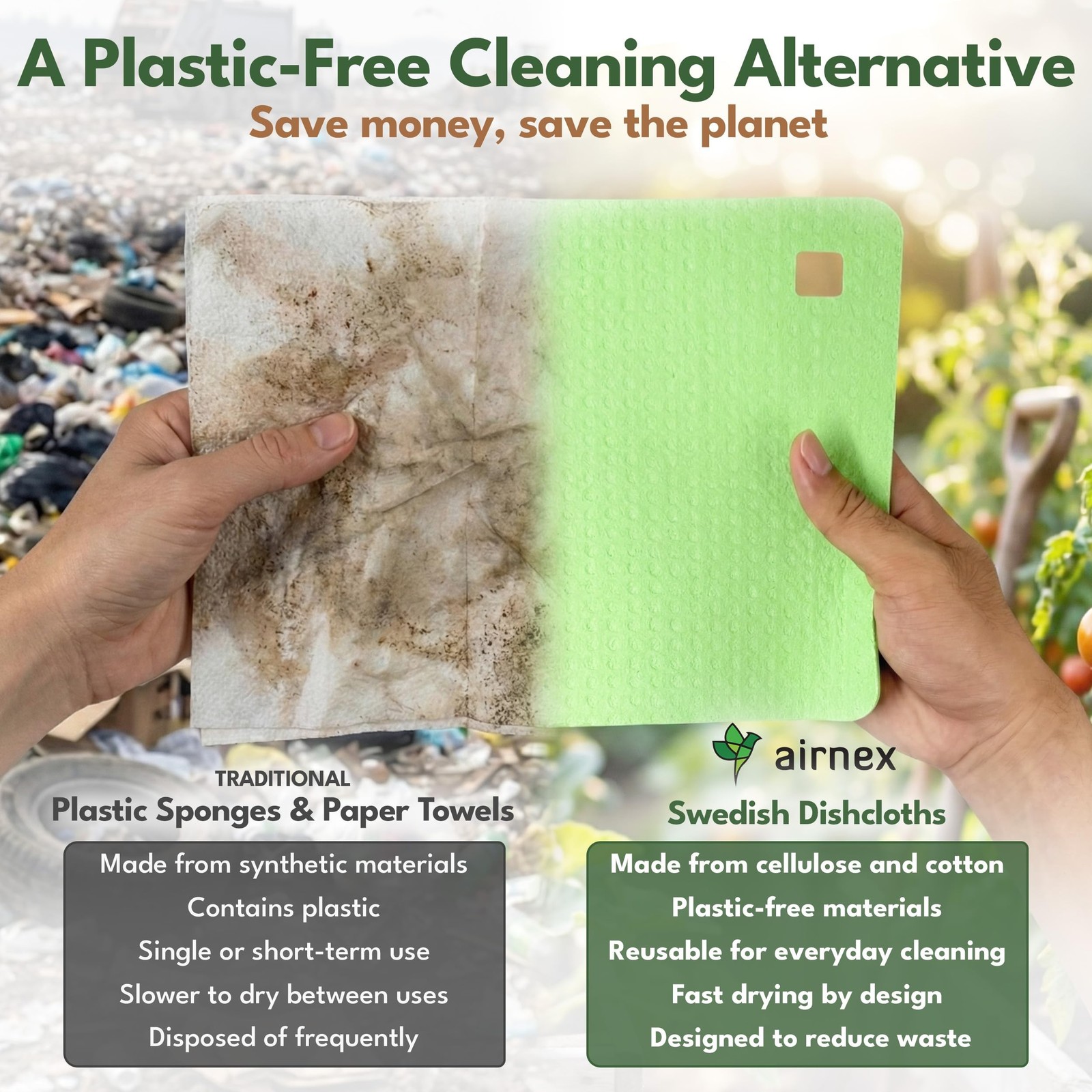 10 Pack Cellulose Swedish Dishcloths for Kitchen – Eco-Concious Reusable Dish…