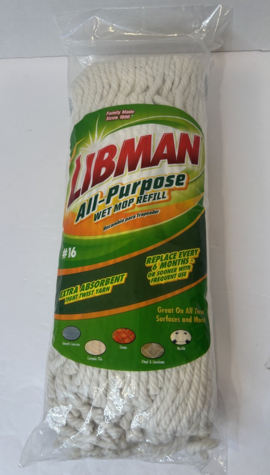 Libman #16 All-Purpose Cotton Blend Wet Mop Refill Extra Absorbent Twisted Yarn