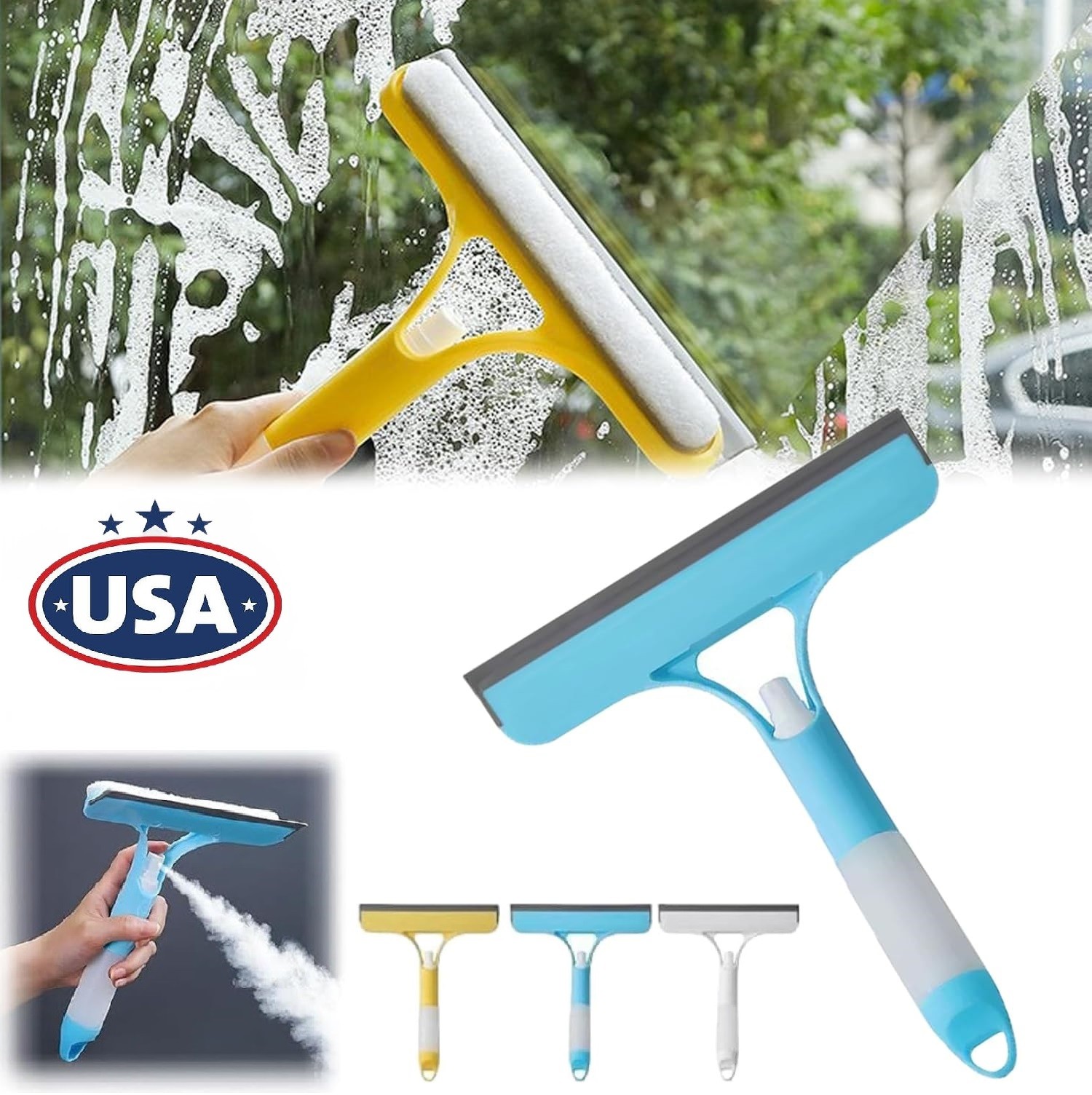 2× Window Cleaning Scraper Spray for Car Home 3 in 1 Window squeegee Cleaner USA