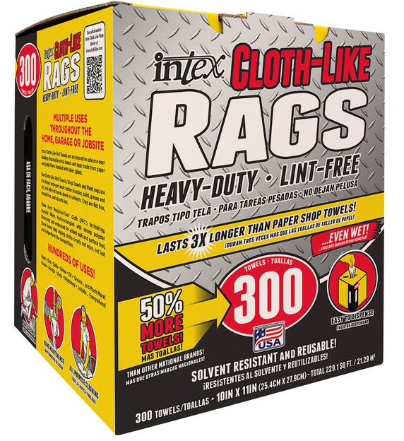 Intex Cloth-Like Rags in a Box 300 Towels 10″x11″ Heavy-Duty & Lint PACK OF 4