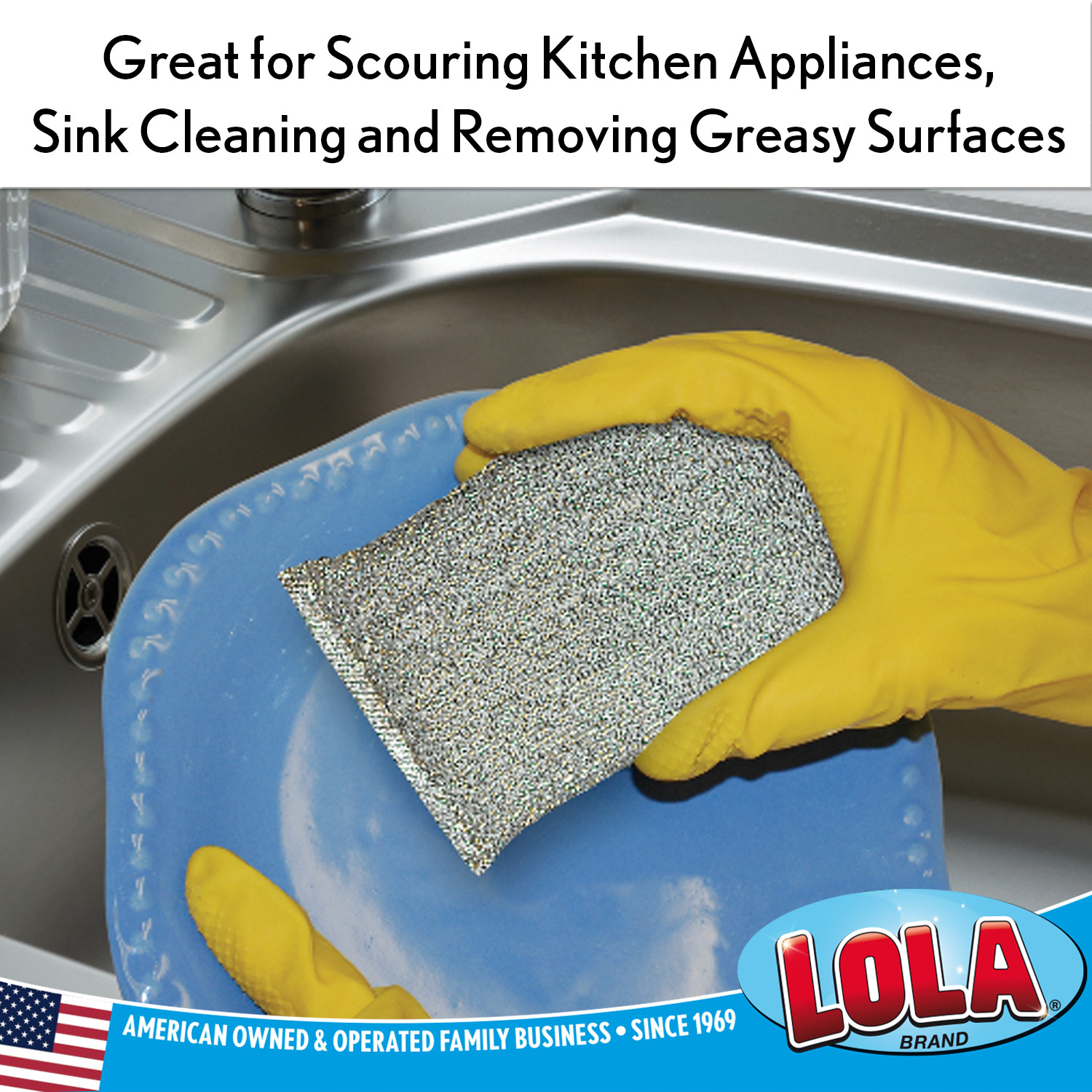 Wonder Non-Scratch Scouring Pad by LOLA – Knitted Fibers w/Foam Sponge