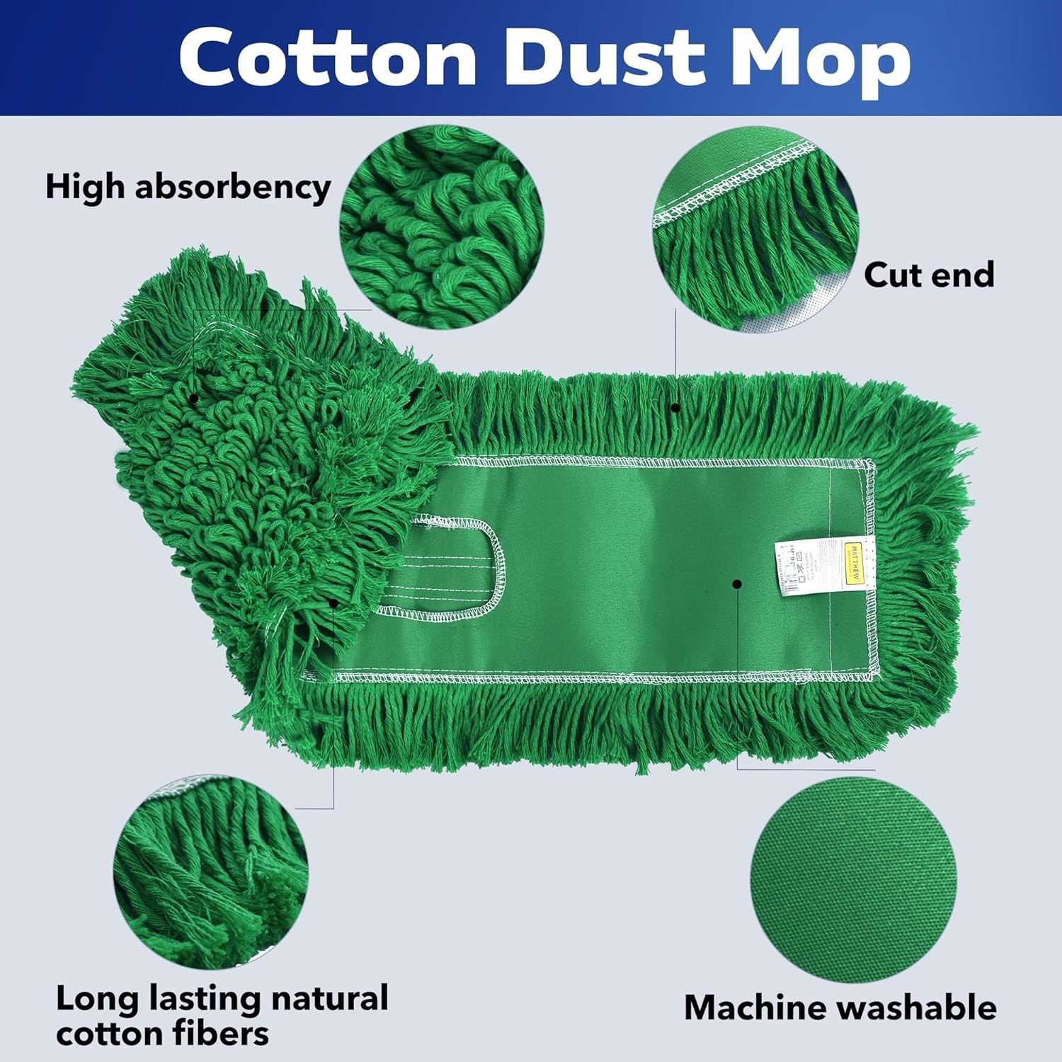 Cleaning 24” Industrial Strength Cotton Dust Mop Refill Washable Heads Green 3P